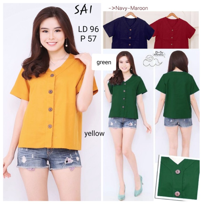 Bayar Di Tempat Blouse Sa1 Lengan Pendek Ld 96 Polos Baju Atasan Wanita Blouse Green Gilaa Lazada Indonesia
