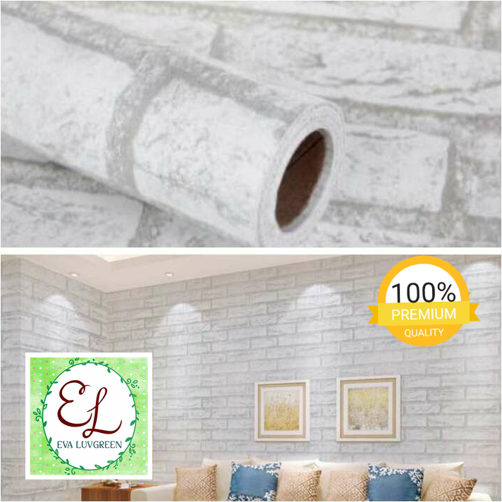 Eva Luvgreen Wallpaper Dinding Sticker Motif Batu Bata Putih Ukuran