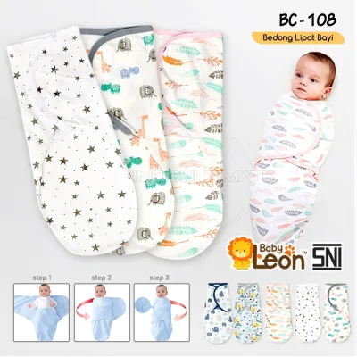 Bedong Bayi Bedong Instan Bayi Baru Lahir BABY LEON BC-108 Bedong Lipat Single Knit Bedong Bayi Instan Kain Bedongan Bayi Motif