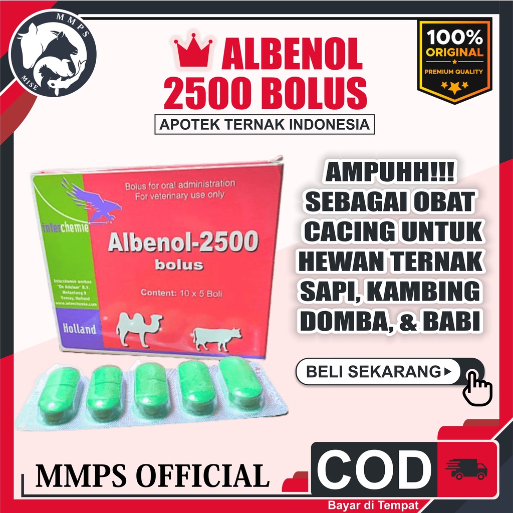 ALBENOL 2500 1 BOLUS Obat Cacing Sapi Kuda Kerbau Babi Domba Kambing