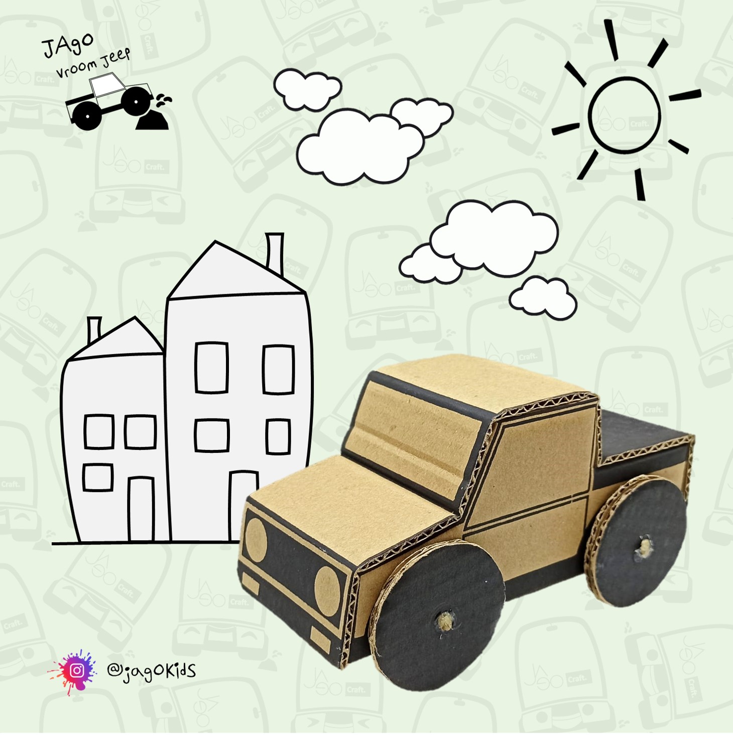 Mobilan kardus, JAGOVROOM JEEP. Mainan edukasi anak, mainan mobil