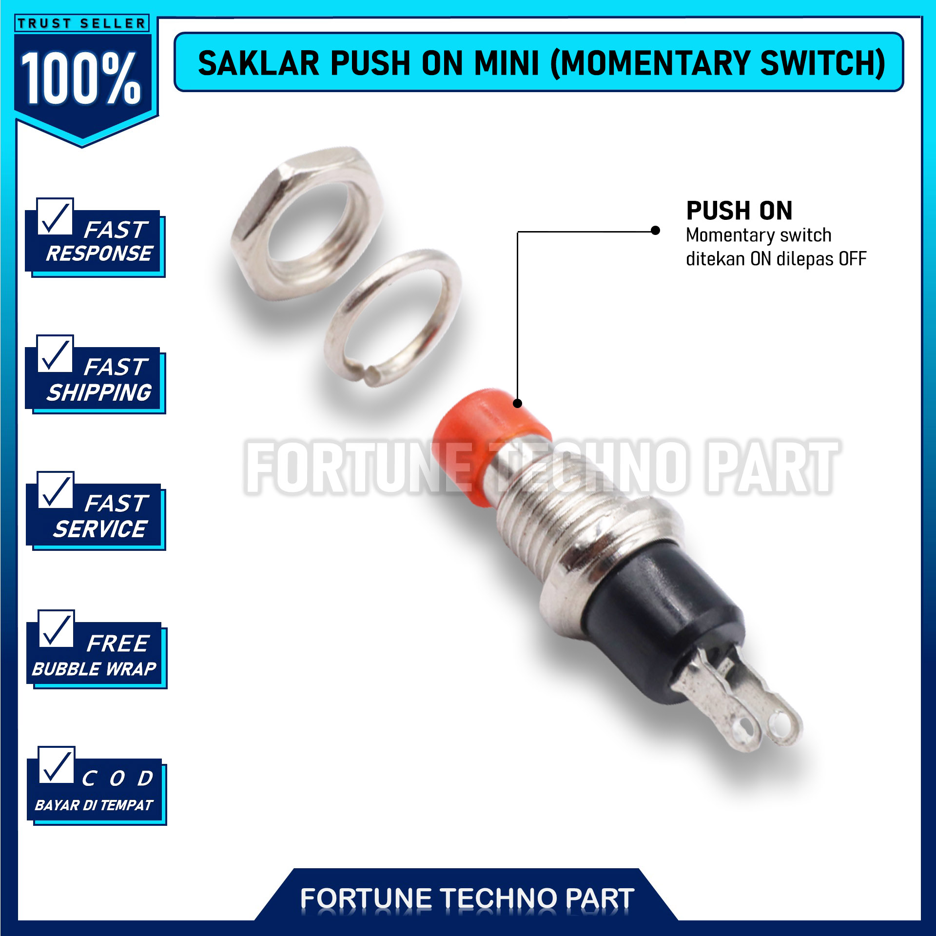 PAKET 2 PCS Push Button Momentary Switch Push On Mini Button Saklar