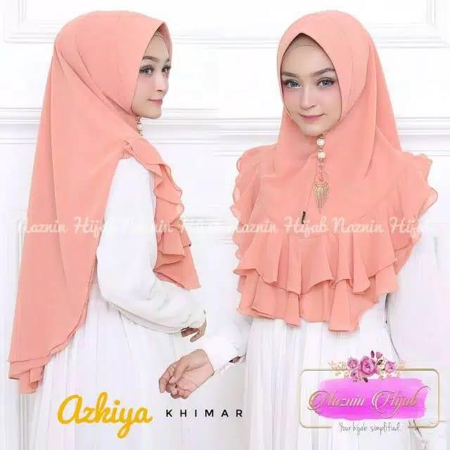 Hijab Khimar Syari Azkiya Jilbab Khimar Syari Kerudung Khimar Syari Instan Panjang Terbaru bahan Sifon Cerutty Rampel Motif Bunga