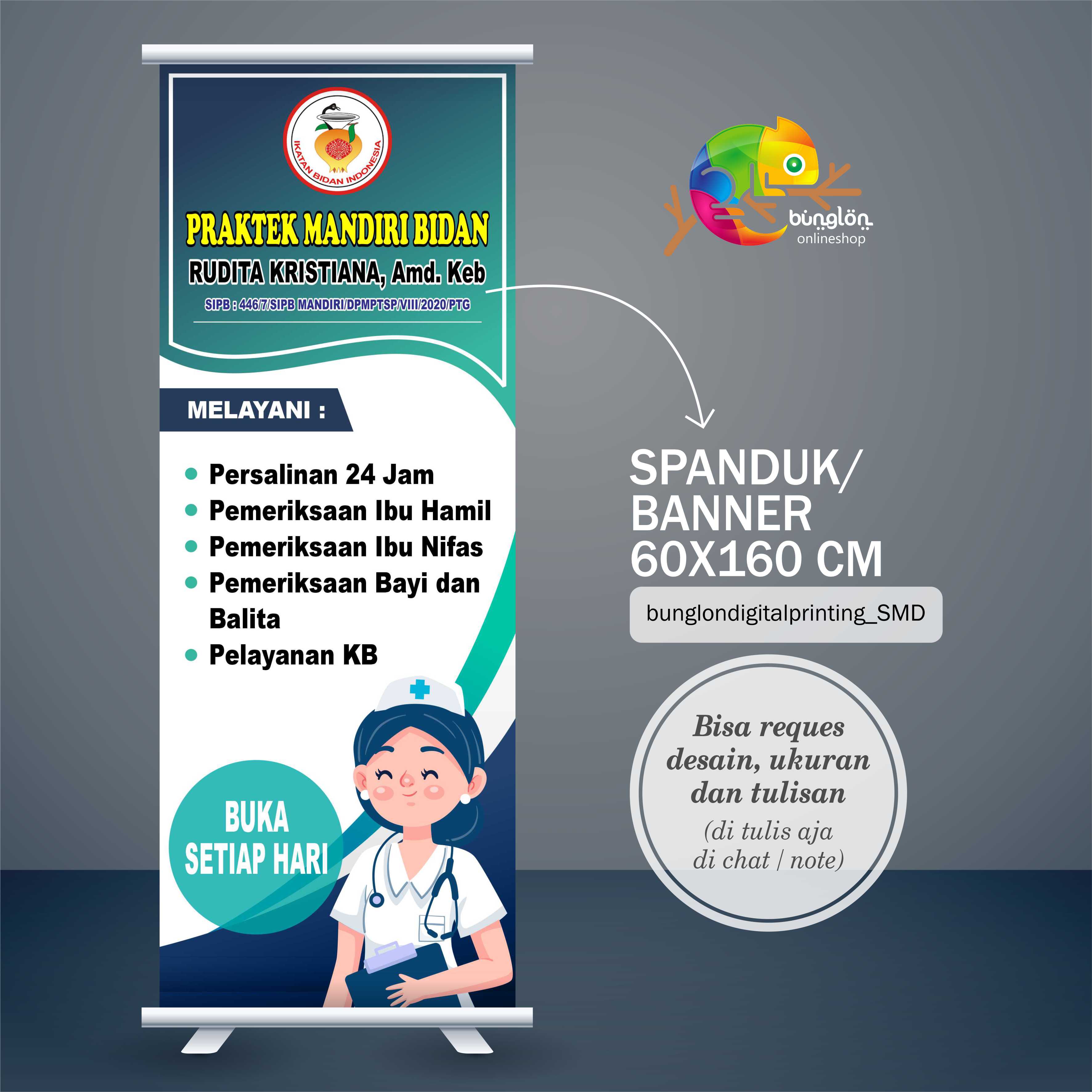 Size 60x160 Cm Spanduk Banner Praktek Bidan Terbarucustom Desain Lazada Indonesia 5286