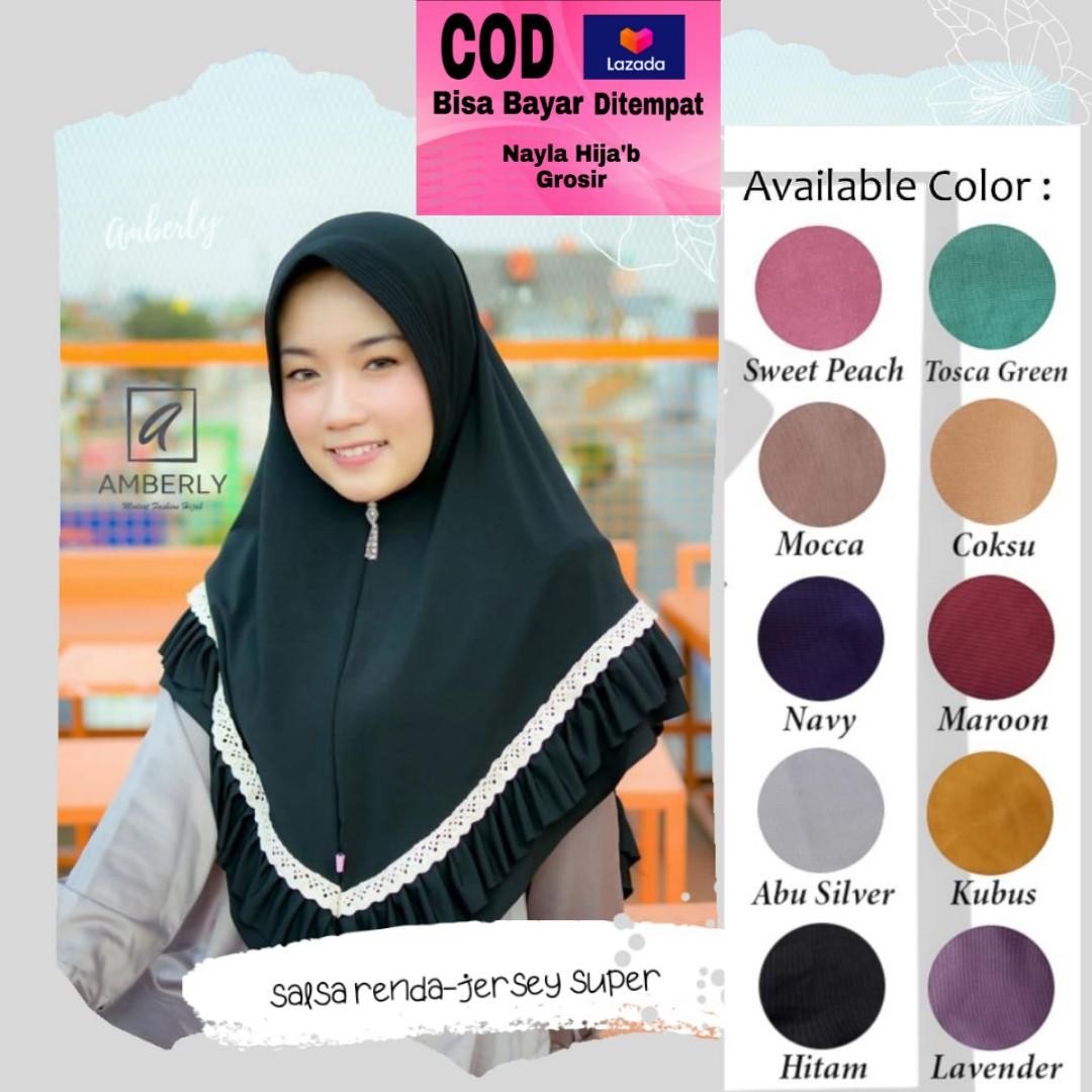 Hijab/ Jilbab Instan Jersey Jersey Model Bergo terbaru termurah dan terlaris/ Kerudung Wanita/ Amberly Salsa Renda/ Nayla Hija'b