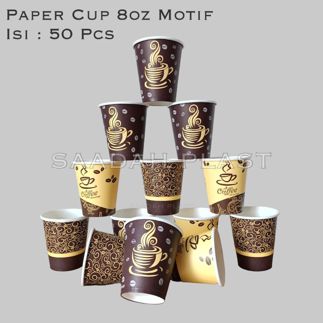 Paper Cup 8oz Motif Coffee / Gelas Kertas Kopi Tahan Panas 240ml Isi ...