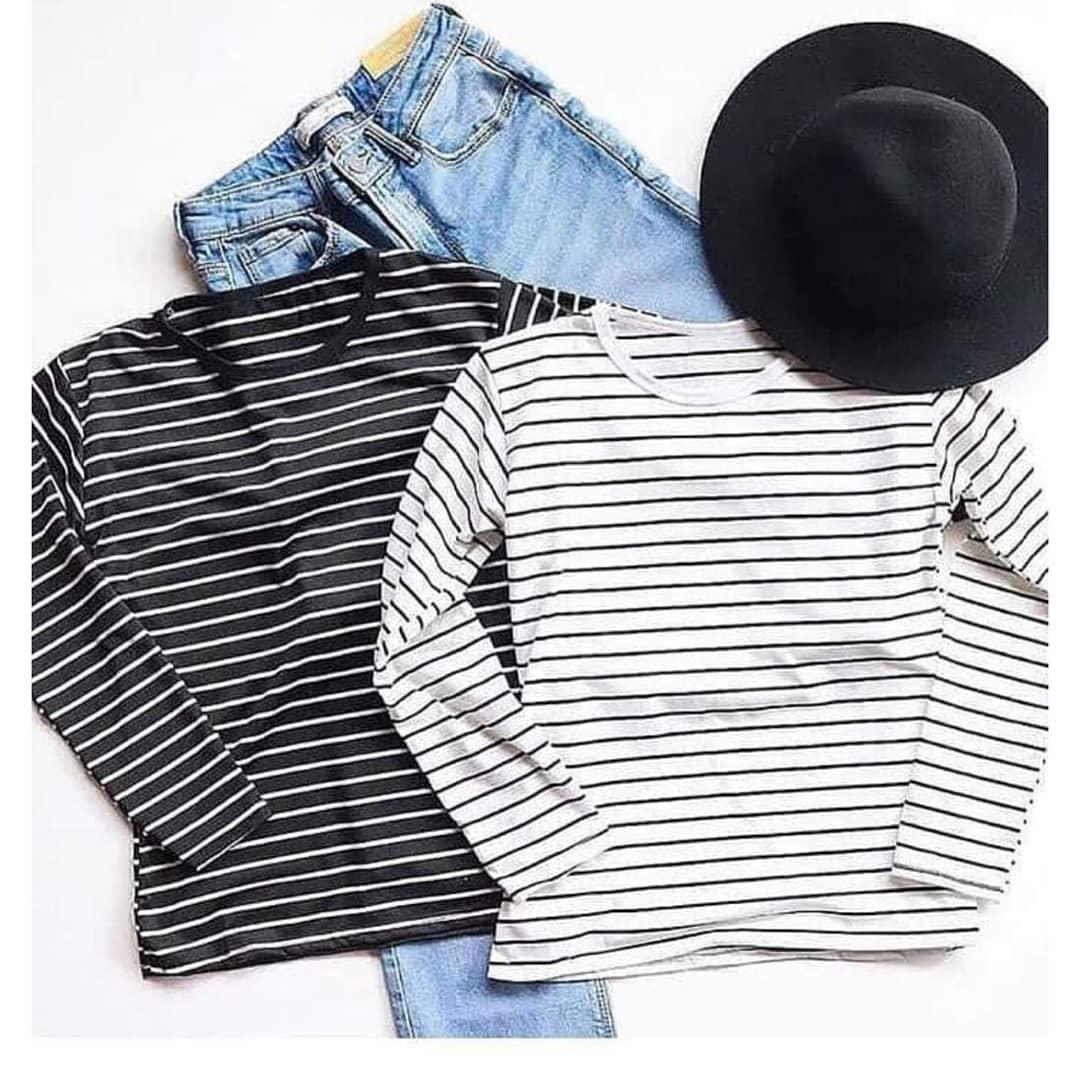 Baju Wanita Murah / Baju Wanita Lengan Panjang / Baju Salur Wanita / Baju Cewek Distro / Baju Cewek Kasual / Kaos Cewek / Kaos Murah Terbaru / Kaos Lengan Panjang / Pakaian Wanita / Fashion Hijab / Setelan Wanita Terbaru 2019 - (Lursa) PUTIH HITAM