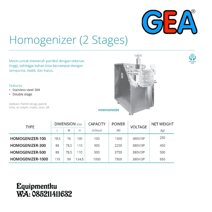 HOMOGENIZER 2 STAGES GEA HOMOGENIZER300 Lazada Indonesia