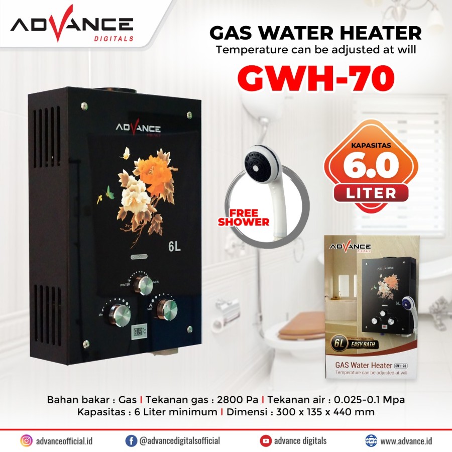 Advance Water Heater Gas 6 Liter GWH70 Pemanas Air Gas GWH70 Lazada