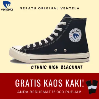Sepatu Ventela Ethnic High Black Natural Sepatu Pria Casual Sneakers Sekolah Laki Laki Dewasa Keren Santai Sepatu Wanita Snekers Original Asli Lokal Ventela 70s Bts Vantela Ventella Lazada Indonesia