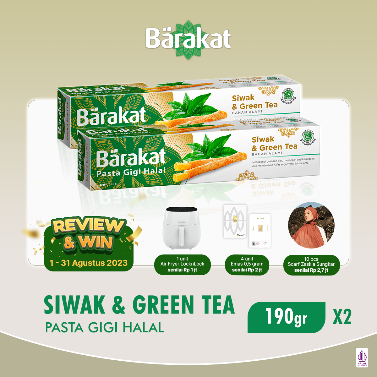 [Paket Isi 2] BARAKAT Pasta Gigi Siwak & Greentea Tube 190 gr Lazada