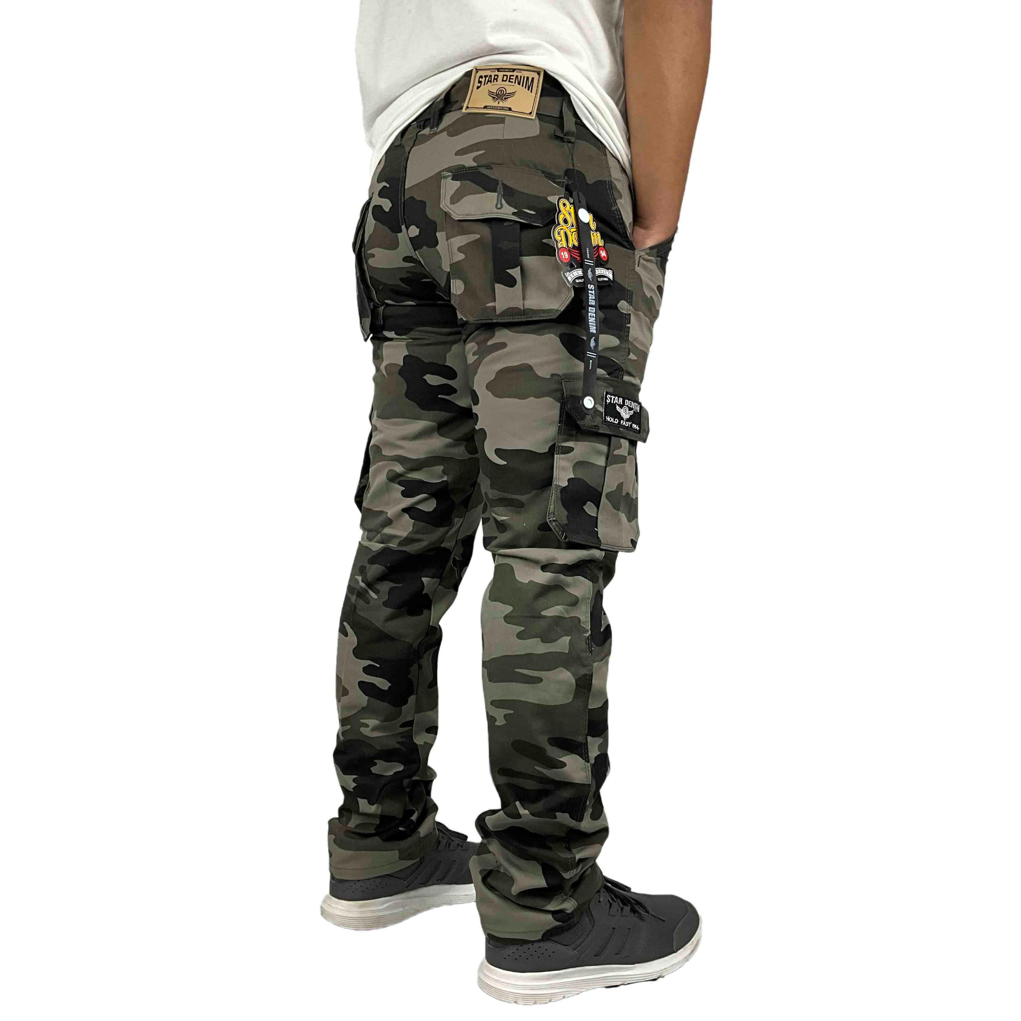 STAR DENIM CELANA PANJANG CARGO PRIA LORENG KANVAS TWILL GRAY ARMY