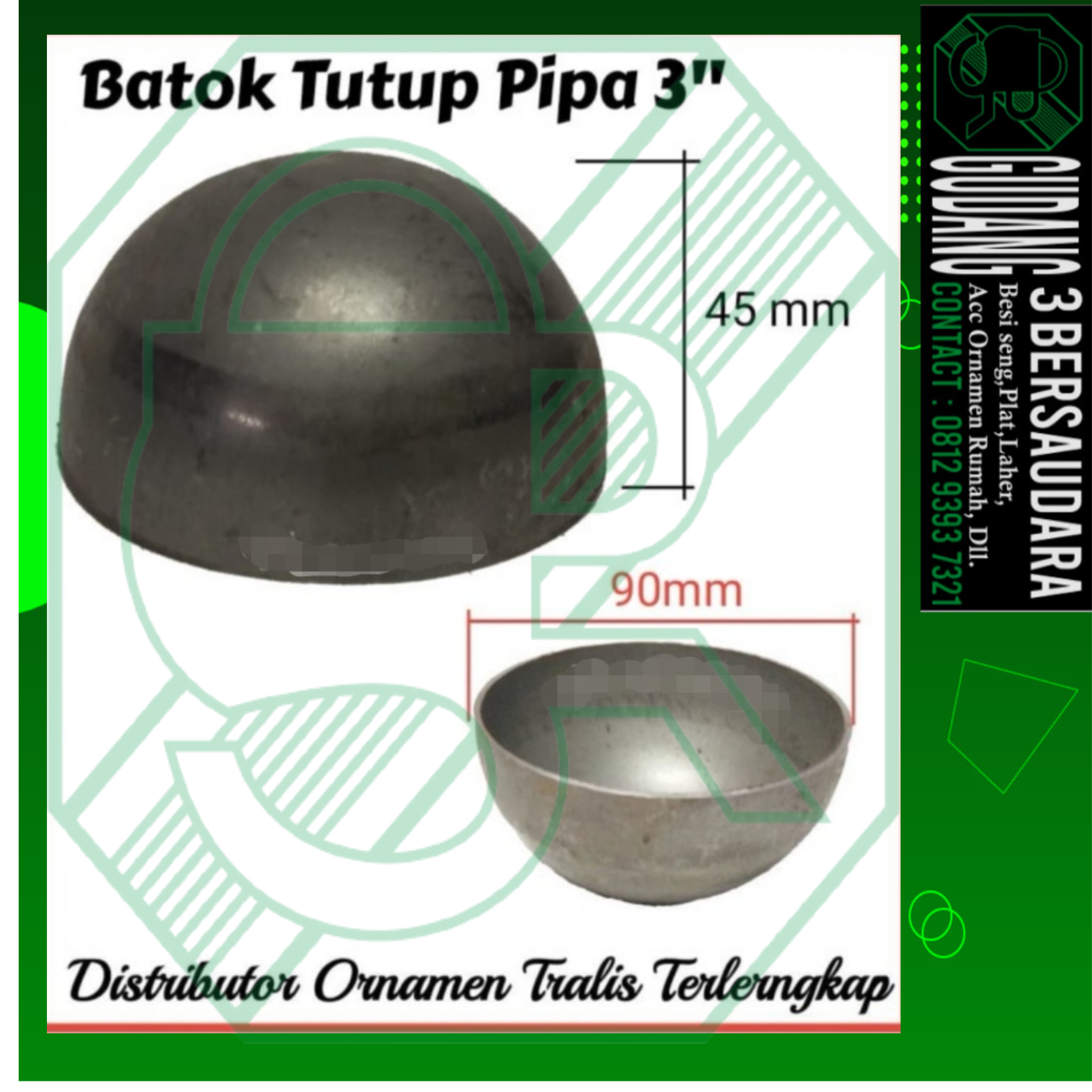 Dop batok tutup pipa ukuran 3 inch besi plat setengah lingkaran ...
