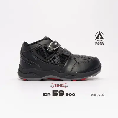 Aerostreet 29-32 Energy Full Black - Sepatu Sneakers Casual Sport Sekolah Pria Wanita Aero Street