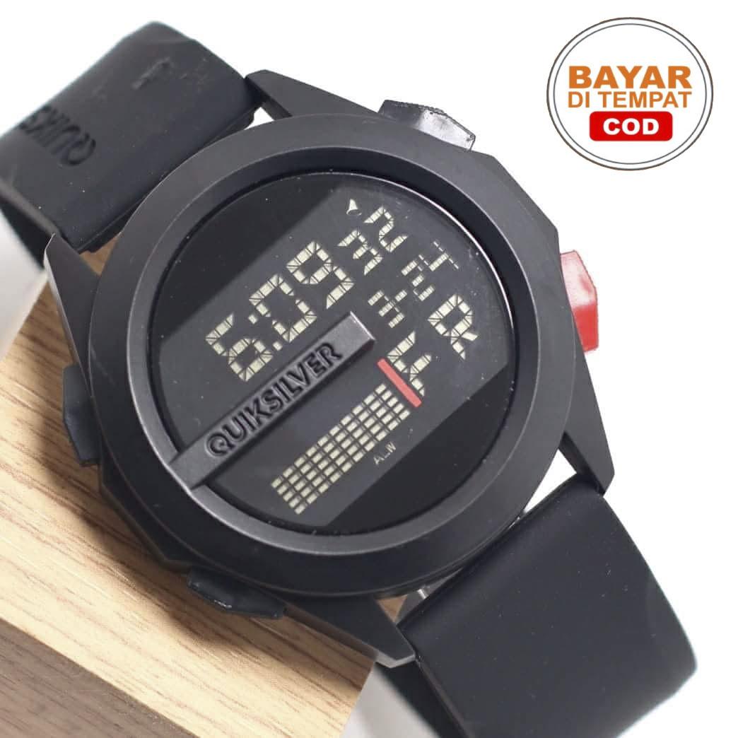 Jam Tangan Fashion Sport Pria Quiksilver Drone Full Black - Digital Watch - Rubber Strap/Tali Karet - COD (Bayar ditempat) - Bonus Box dan Battery Cadangan
