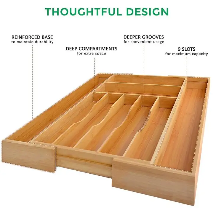 Bamboo Kitchen Drawer Organizer Expandable Silverware Organizer