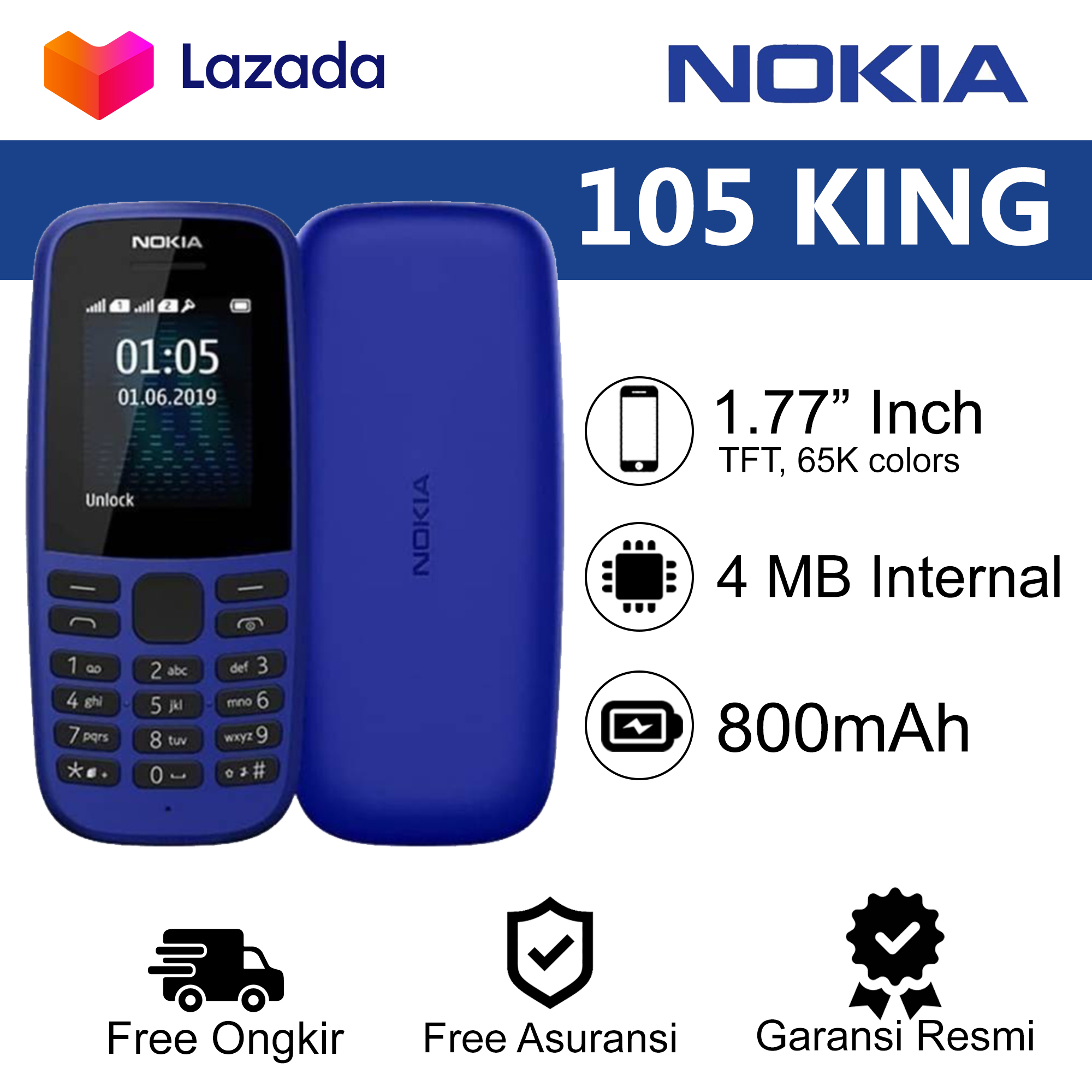 Nokia 105 King 1 77 Inch Dual Sim Garansi Resmi Lazada Indonesia