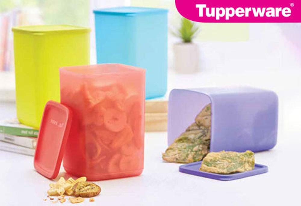 Tupperware Tall Square Round 1pcs Warna Acak - Toples Tinggi untuk kue