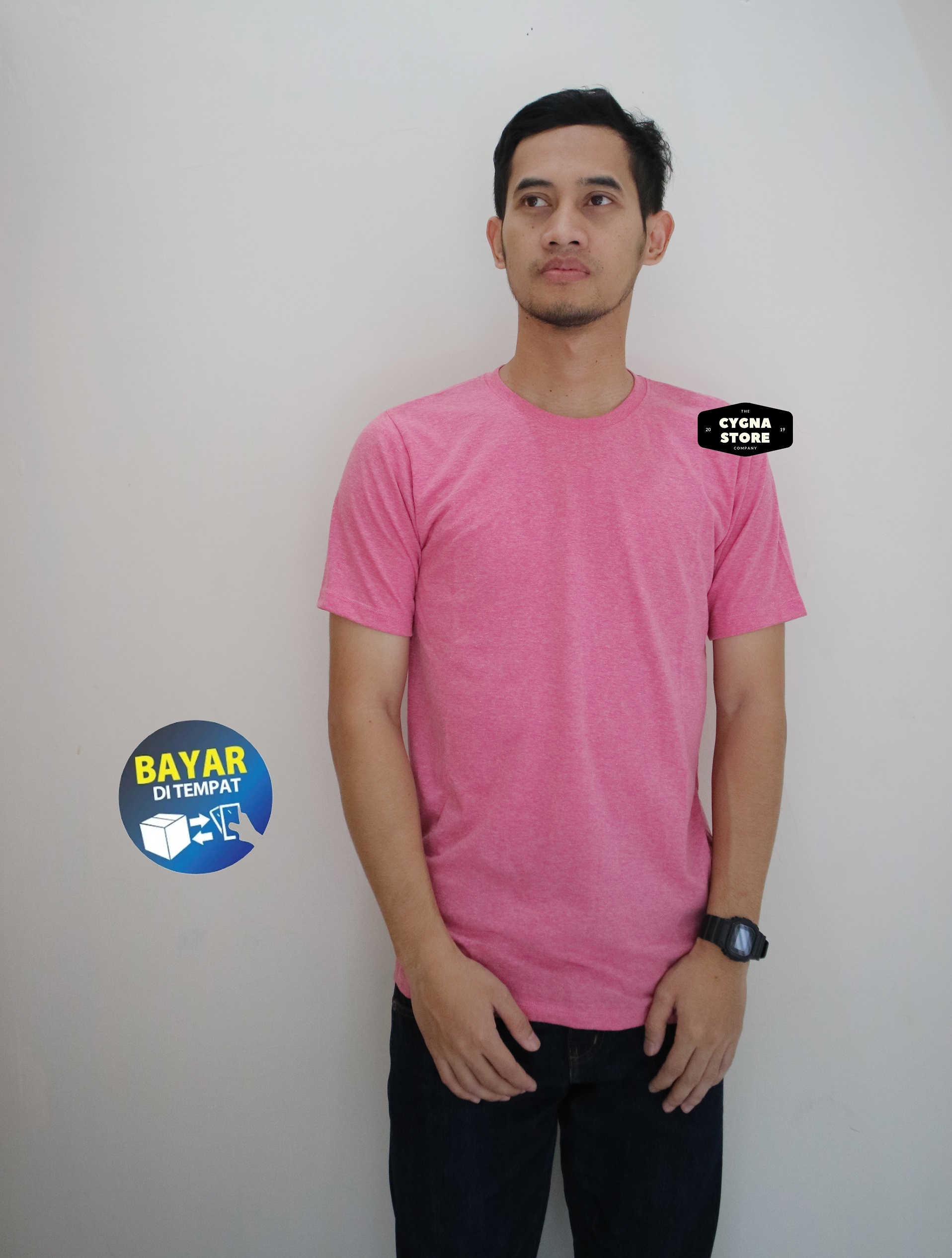 KAOS POLOS PRIA WARNA PINK MISTY BAHAN SOFT COTTON COMBED 30S BISA DI