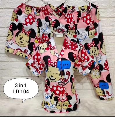 Hokystore99 PIYAMA WANITA 3IN1 MINNIE MOUSE PINK / FIT TO LIXL