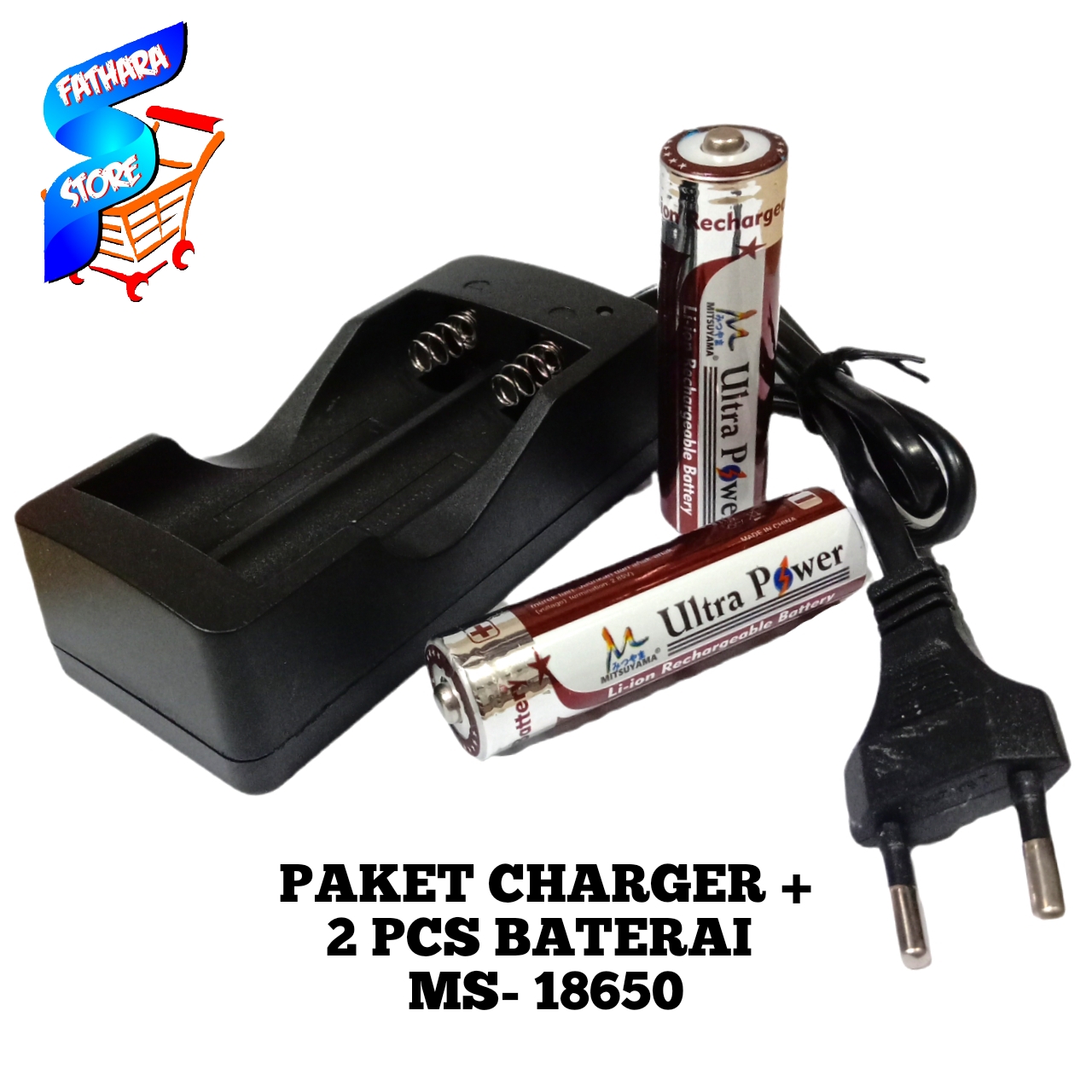 Paket Adaptor Charger + 2 Batterai 18650 Li-ion 3.7v - 6800mAh Jenis ...