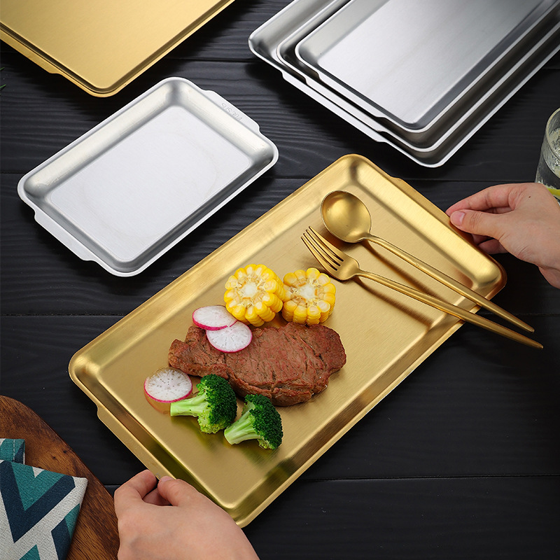 Rectangular plate, Korean 304 stainless steel plate, gold tray