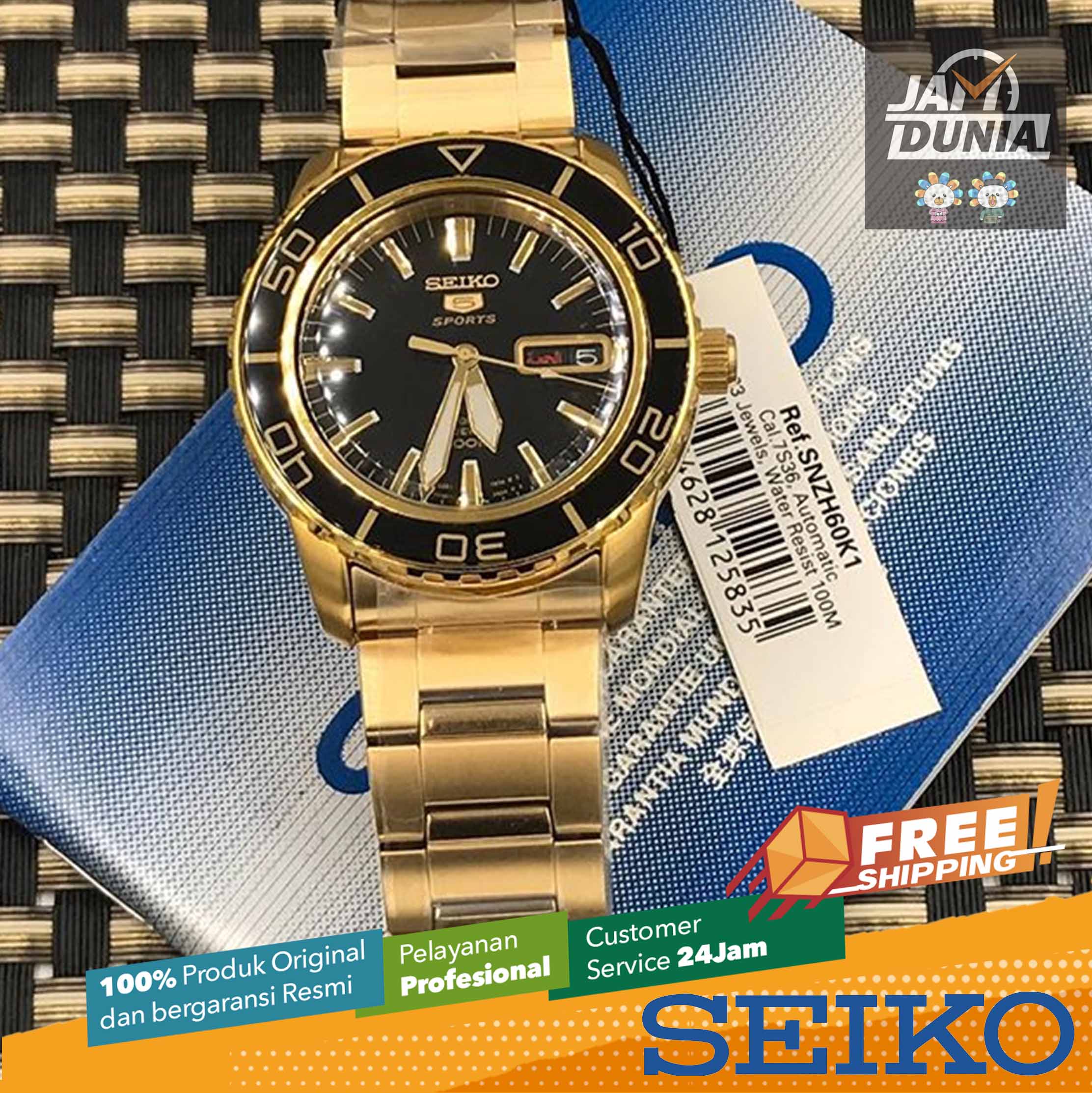 SEIKO 5 ORIGINAL SEIKO SNZH60K1 - Men - Gold - Stainless Steel - Diameter  4.4 CM. Water Resist 100 Meter Jamdunia / Jam dunia JD18 # Jam Tangan Pria  Cowok Anti Air