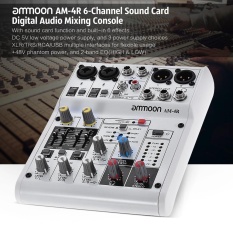 ammoon AM-4R 6-Channel Sound Card Digital Audio Mixer Mixing Console Built-in 48V Phantom Power Support with Power Adapter USB Cables for Recording DJ Network Live Broadcast Karaoke