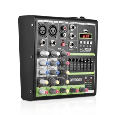 ammoon Compact Size 4-Channel Digital Audio Mixer Mixing Console Built-in 48V Phantom Power LED display with USB Interface Support BT Connection