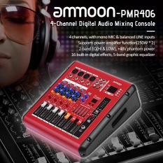 ammoon PMR406 4-Channel Digital Audio Mixer Mixing Console with Power Amplifier Function 48V Phantom Power USB Interface for Recording DJ Stage