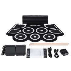 Portable Electronic Roll Up Drum Pad Set 9 Bantalan Silikon Speaker Built-In dengan Stik Drum Pedal Kaki USB 3.5mm Audio Kabel-Intl