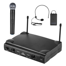 UHF Ganda Saluran Mikrofon Nirkabel Mikrofon Sistem dengan 1 Bodypack Pemancar 1 Headset dan 1 Handheld-Internasional