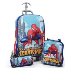 Onlan Marvel Spiderman 3D Timbul Trolley Anak 3in1 Set 6 Roda Gagang Samurai - Biru