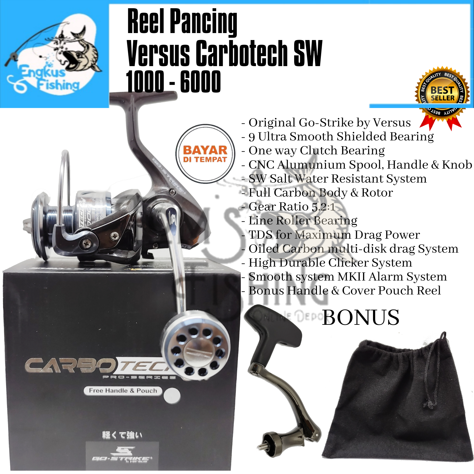 Jual Versus CARBOTECH SW 1000 Reel pancing spinning Salt Water power handle  - CT1000SW - Kota Banjarmasin - Pasarlima_id