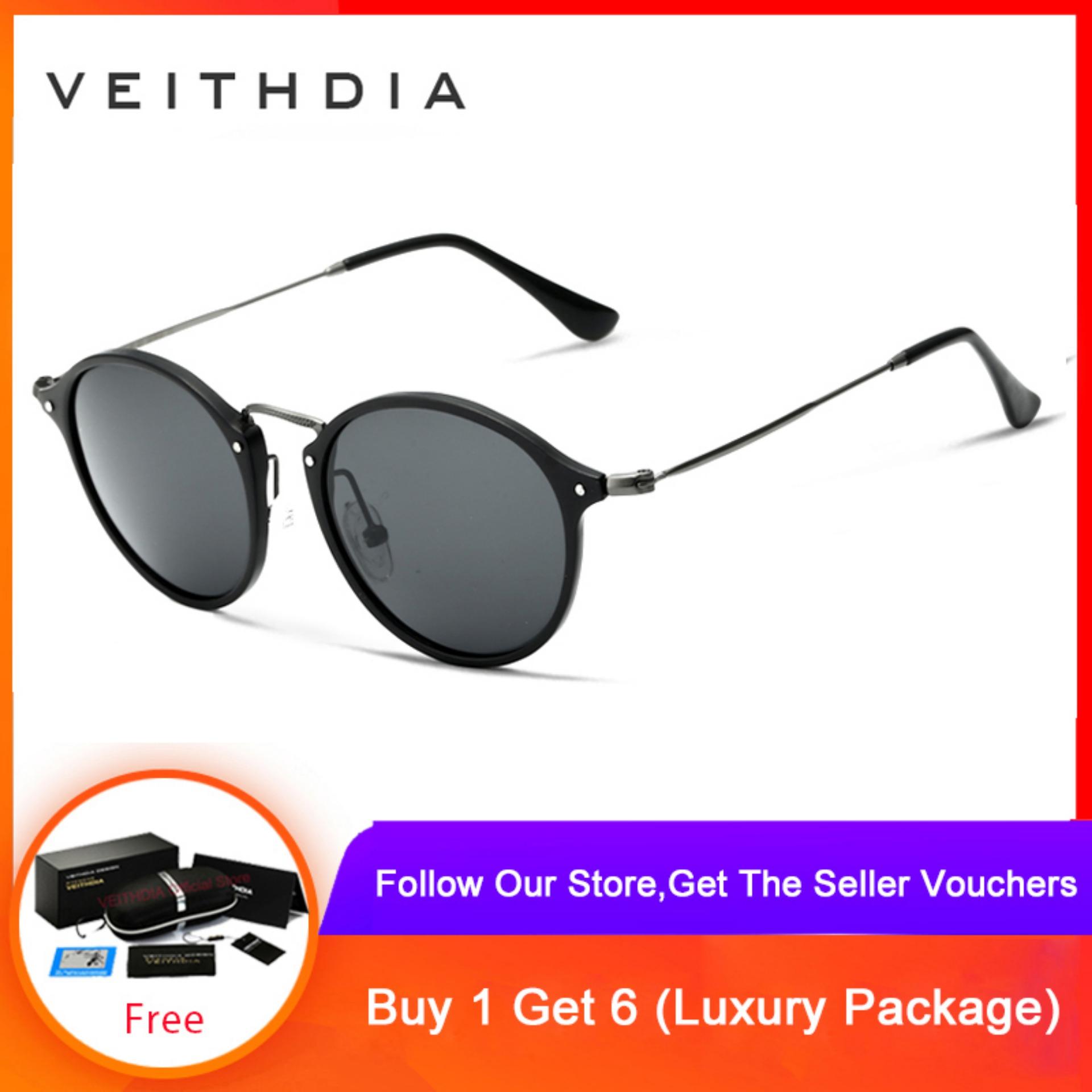VEITHDIA Fashion Kacamata Hitam Uniseks Terpolarisasi Kacamata Hitam Coating Bulat Kacamata Pria untuk Pria/Wanita 6358