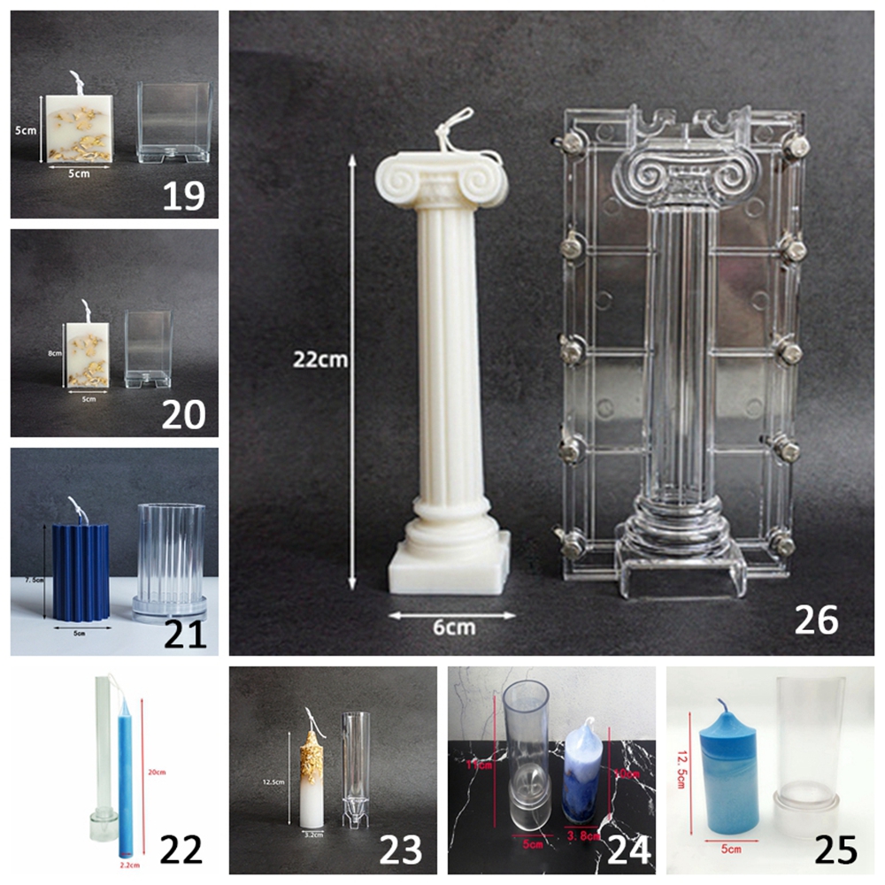 NOELT Handmade Plastic Material Columnar Acrylic Candle Making Molds Ice Flower Embossed Wax Model Candle Mold Aromatherapy Home Deor