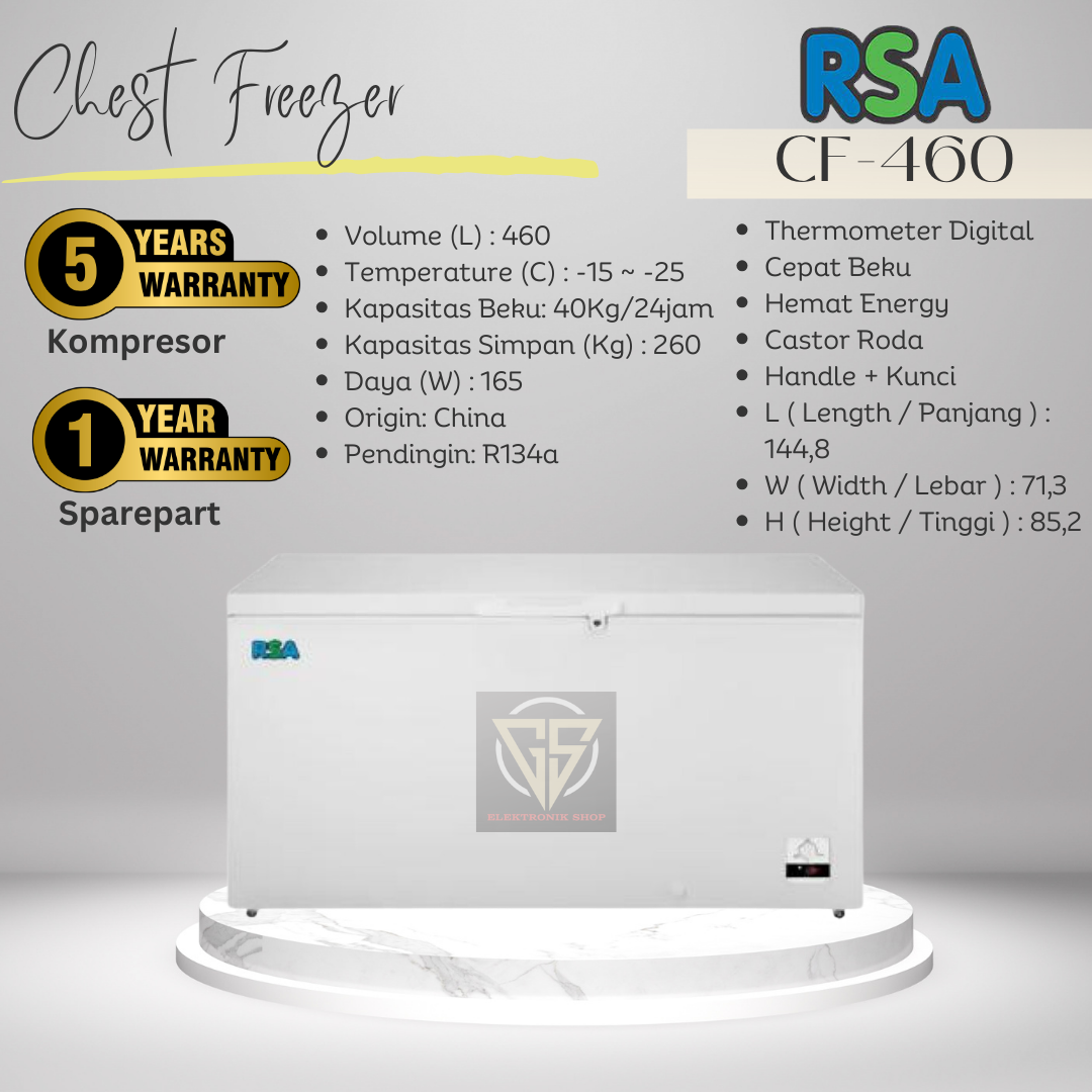 Cf 460 CHEST FREEZER RSA 460 LITER CF-460 / LEMARI PEMBEKU | Lazada Indonesia