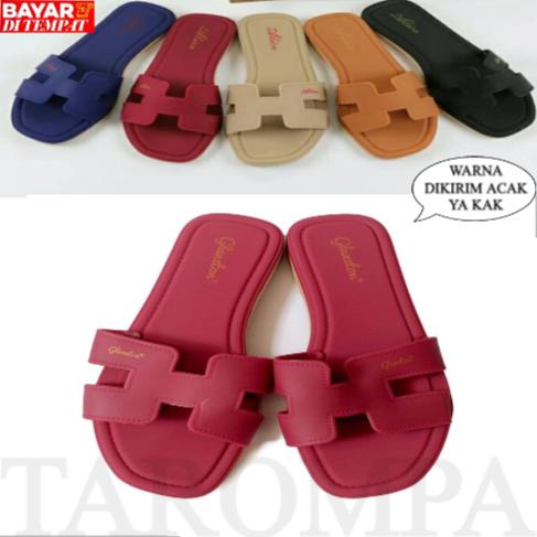 Sandal Wanita Selop Slip On Wanita Terbaru Karet Import Glantonz Warna Random/Dikirim Acak Tarompa Sendal Kokok H Ermes
