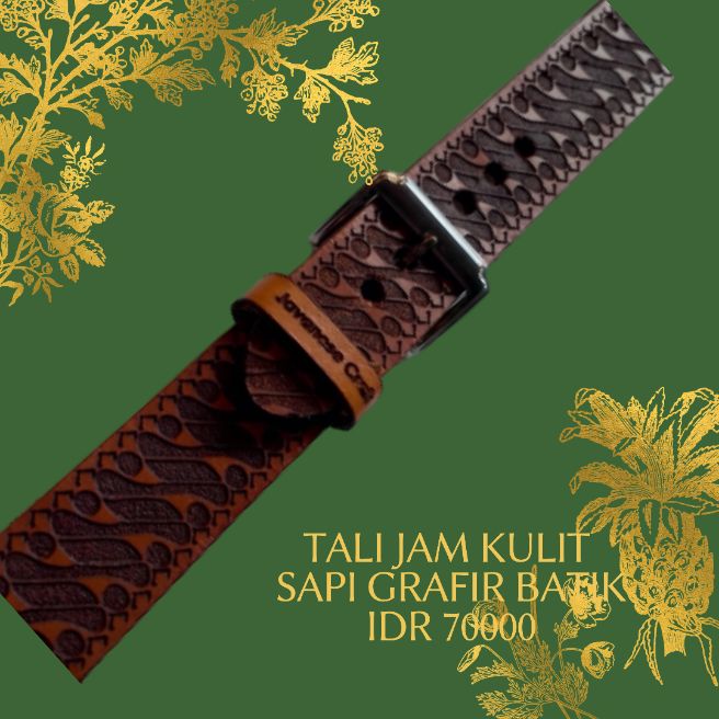 tali strap jam tangan kulit sapi grafir batik parang ukuran 22mm
