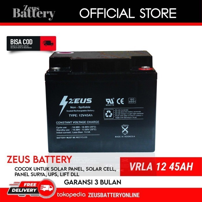 Aki PLTS VRLA GEL 12v 45Ah Zeus Battery Aki Deep Cycle | Lazada Indonesia