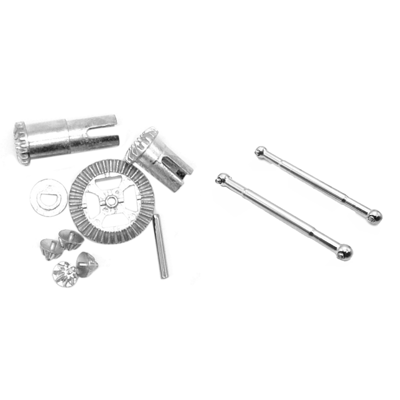 2 Set RC Car Part: 1 Set Upgrade Metal Differential Metal Gear Set & 1 Set 53mm Metal RC Car Wheel Drive Shaft