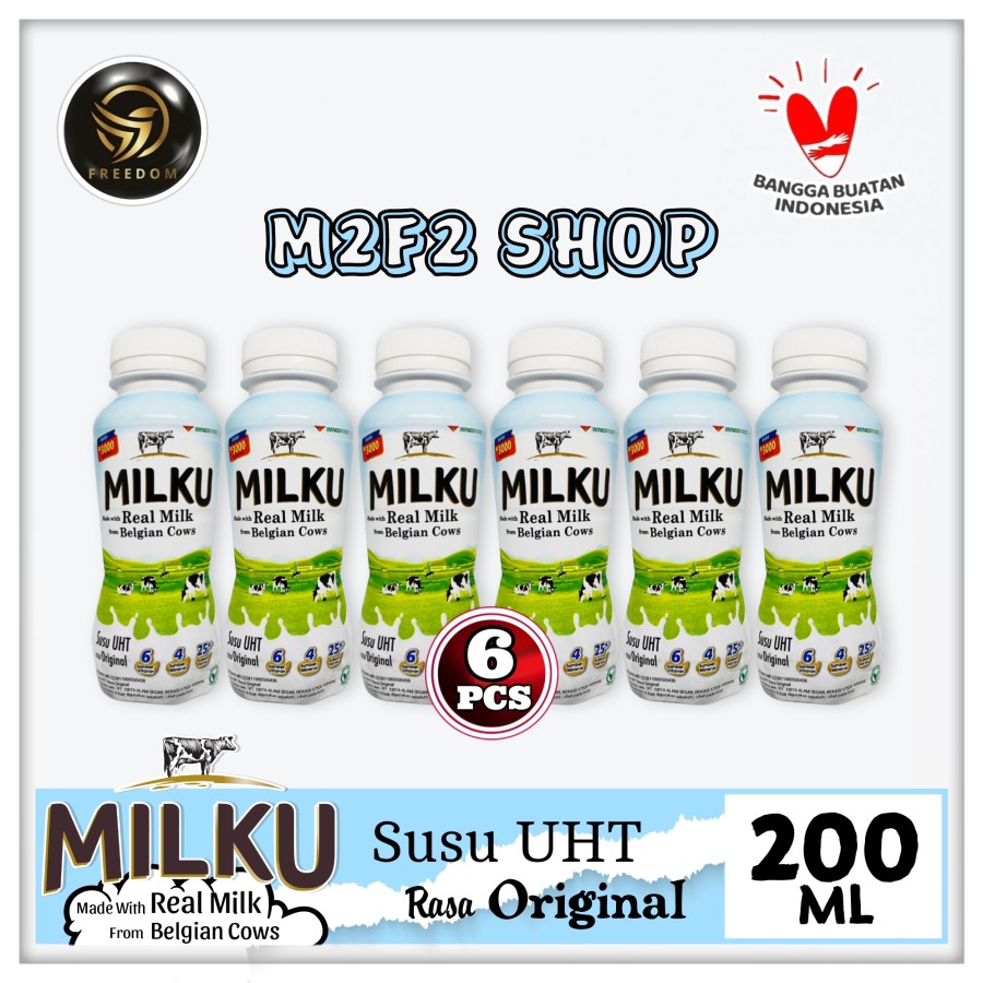 Susu MILKU Original Premium Belgian Cow UHT Botol Pet - 200 ml (Kemasan ...