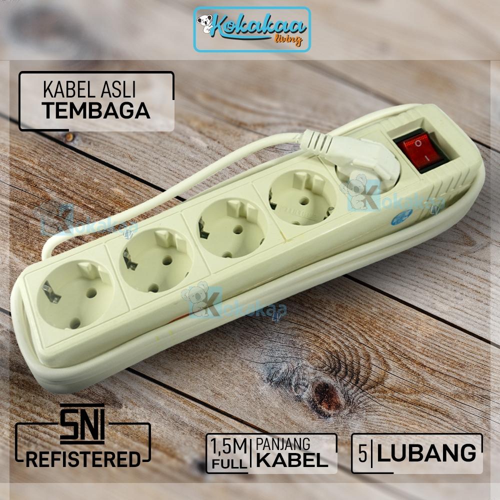 Sunfree Stop Kontak Listrik 5 Lubang Colokan + Kabel 1,5 METER SNI - Putih