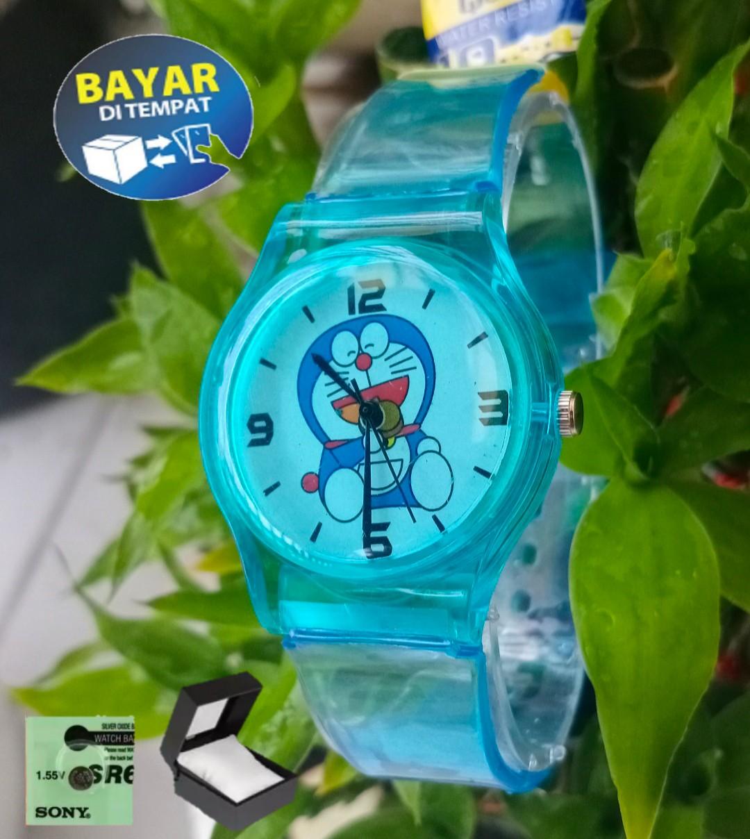 jam tangan wanita Q&Q karakter Doraemon lucu Jelly Transparant