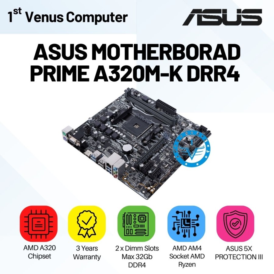 Motherboard Asus Prime A320M-K (AMD AM4, A32, DDR4) Garansi Resmi
