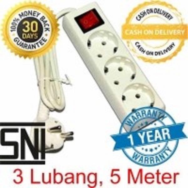 Sunfree Stop Kontak 3Lubang Colokan + Kabel 5M - Putih