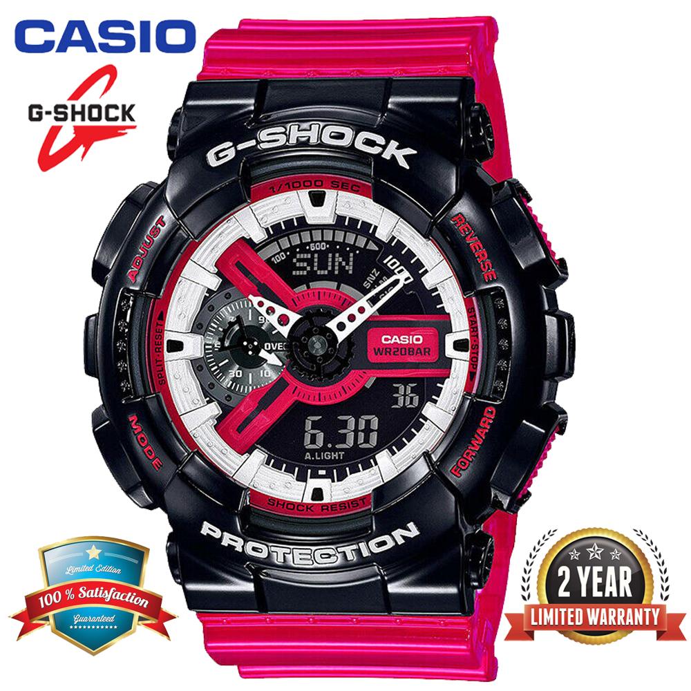 Asli G-Shock GA110 Jam Tangan Olahraga Pria Tampilan Ganda 200M Tahan Air Shockproof dan Waterproof Waktu Dunia LED Lampu Otomatis dengan Garansi 2 Tahun GA-110RB-1A (Persediaan)