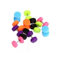 12 Pcs Pair Acrylic Fake Cheater Ear Stud Plug Anting Acak Barbel Charm Eardrop Fashion Round