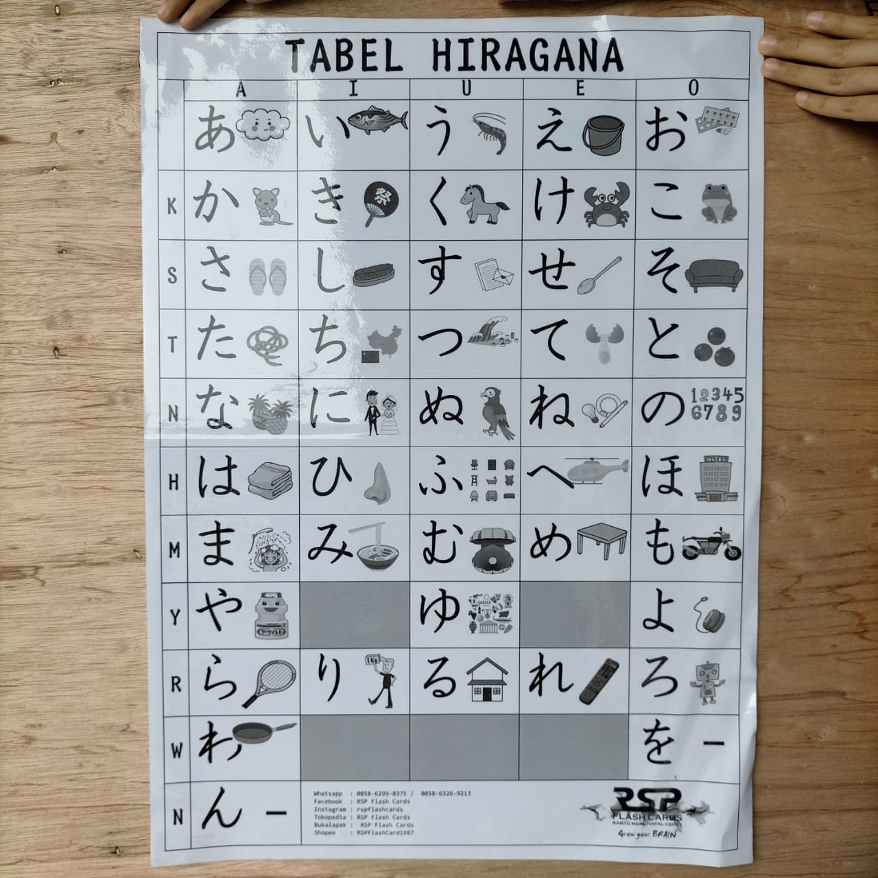 POSTER BAHASA JEPANG HIRAGANA GAMBAR HITAM PITIH UKURAN A2 FULL