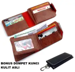PROMO Dompet Pria Elegant model Kancing Dompet Cowo Branded 3/4 (BONUS DOMPET KUNCI KULIT ASLI)